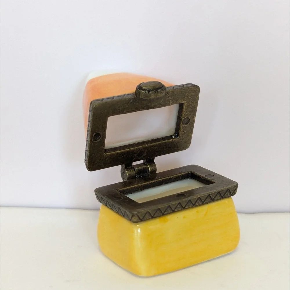 Candy Corn Halloween Fall Porcelain Hinged Trinket Box PHB Midwest Cannon Falls